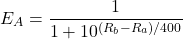 \[E_A = \frac{1}{1 + 10^{(R_b - R_a)/400}}\]